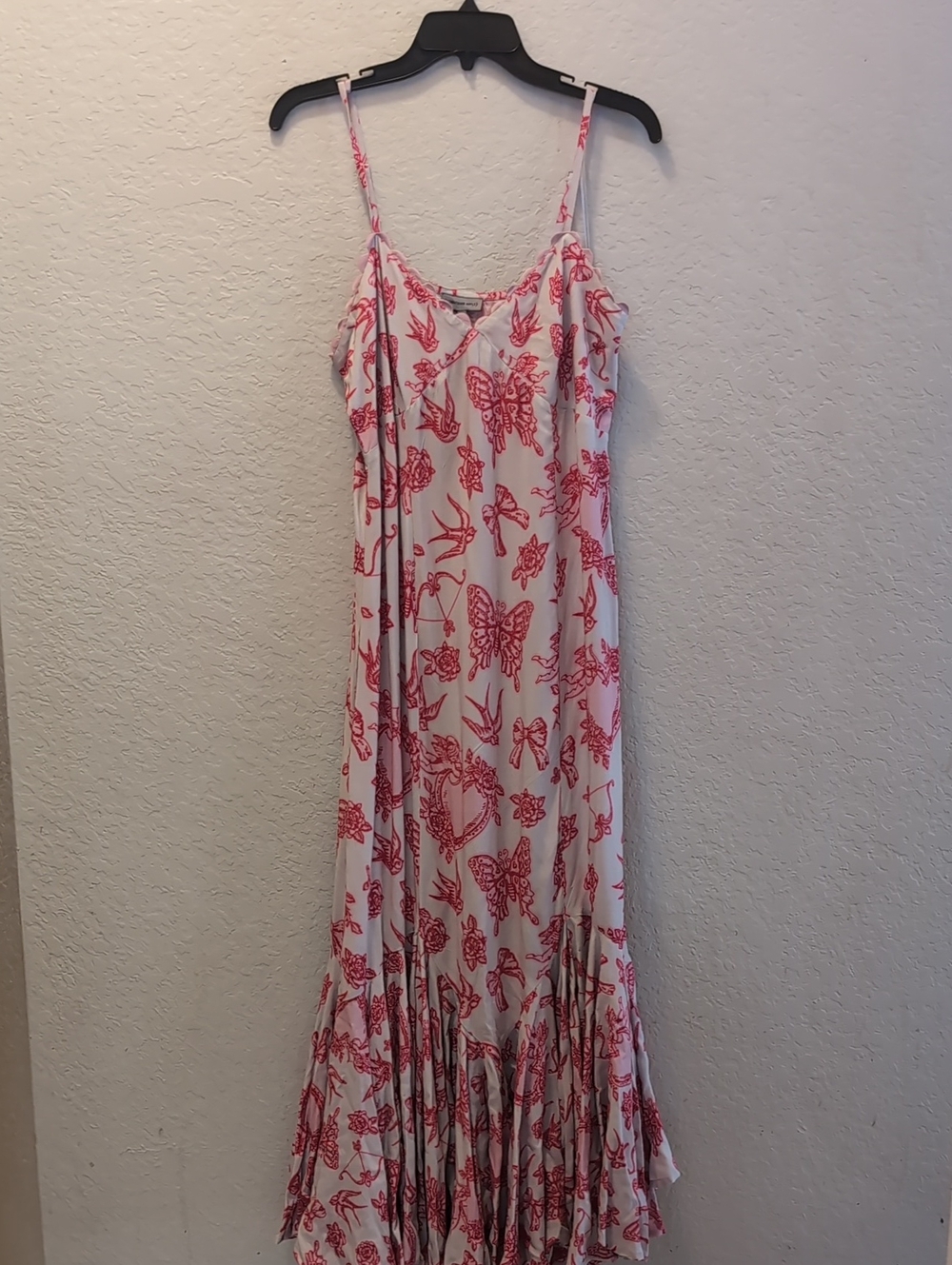 Condition's Apply Ligh Gray / Pink Maxi Dress with Red Butterfly Print
